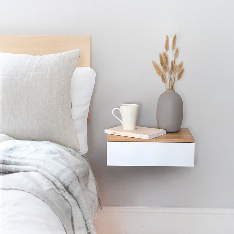 Wall attached deals bedside table